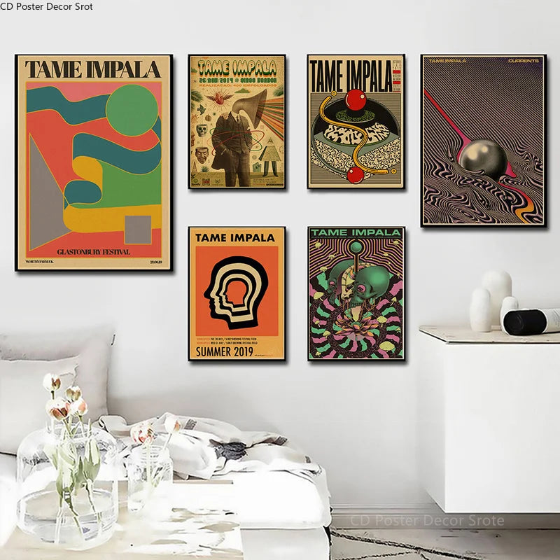 Tame Impala Psychedelic Vintage Poster – Kraft Paper Rock Wall Art Decorative Poster Axl