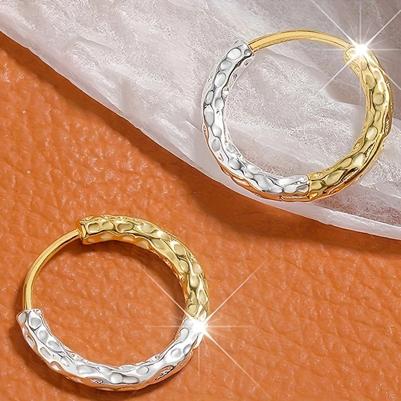 Huitan Two-Tone Hammered Hoop Earrings | Small Circle Hoops Hoop Earrings Axl E5003