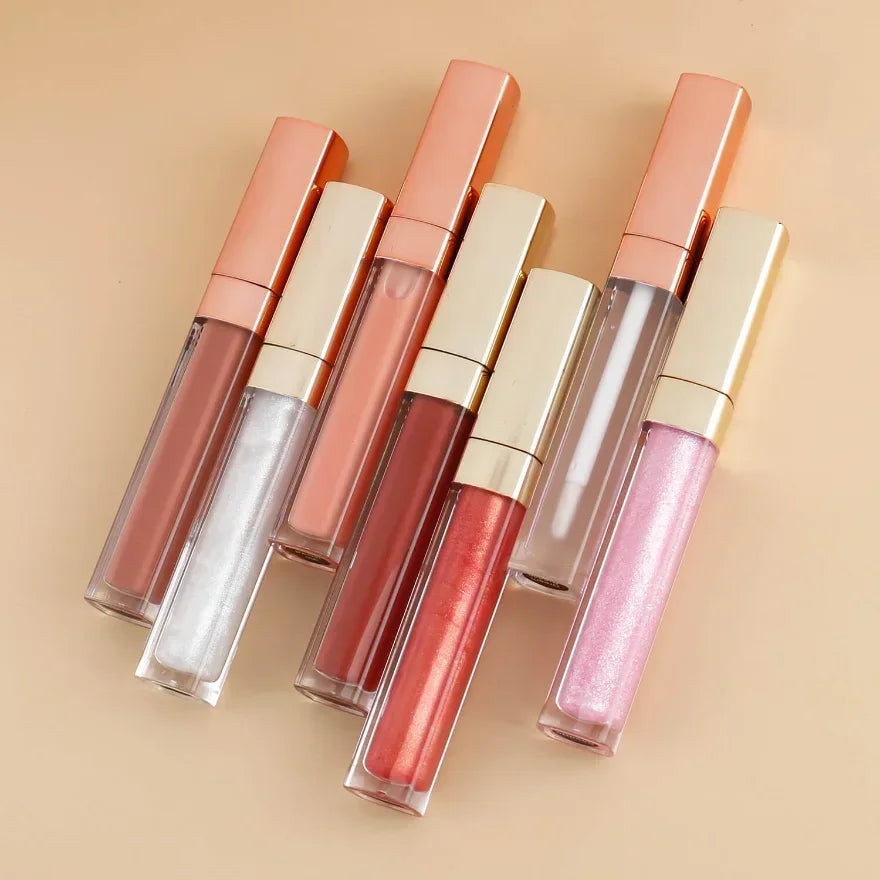 Vegan Matte Liquid Lipstick & Clear Lip Gloss – Gold Tube Wand Liquid Lipstick Axl