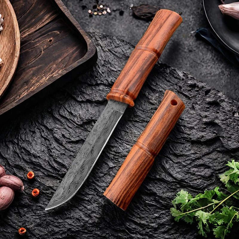 Damascus Pattern Utility Knife – Stainless Steel Camping Blade Camping Utility Knife Axl