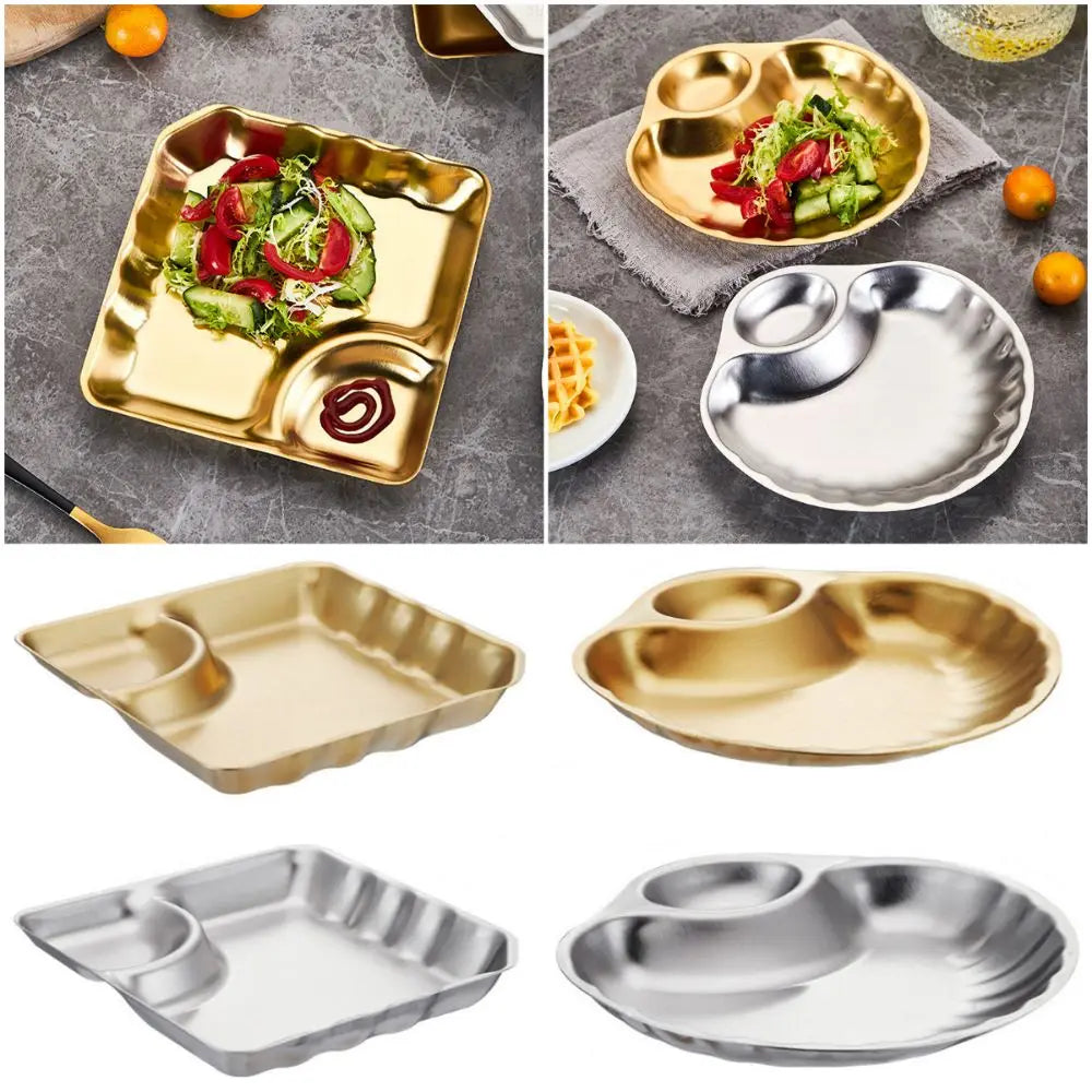 Stainless Steel Snack Plate with Sauce Cup – Gold & Silver Snack Serving Plate Axl
