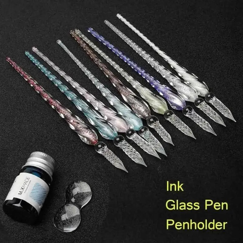 Crystal Glass Dip Pen Set with Ink & Gift Box | Calligraphy Glass Dip Pen Set Axl