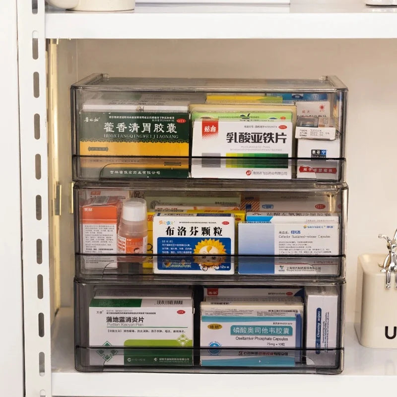 Pull-Out Drawer Medicine Storage Box – Stackable Home Organizer Medicine Storage Box Axl