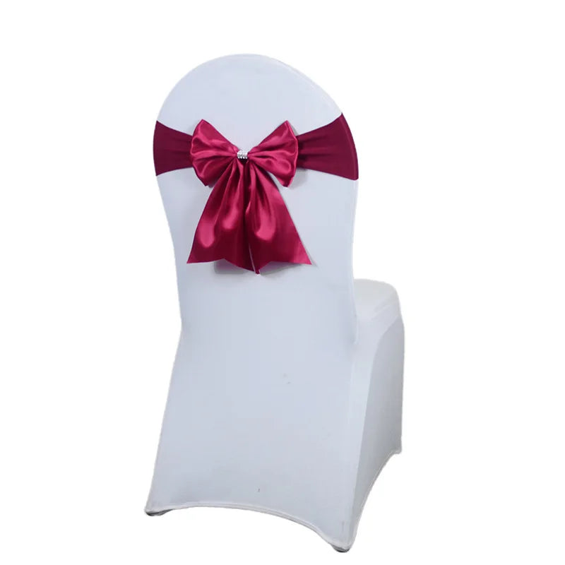 Satin Chair Bow Sash with Rhinestone – Wedding & Party Décor Chair Bow Sash Axl S