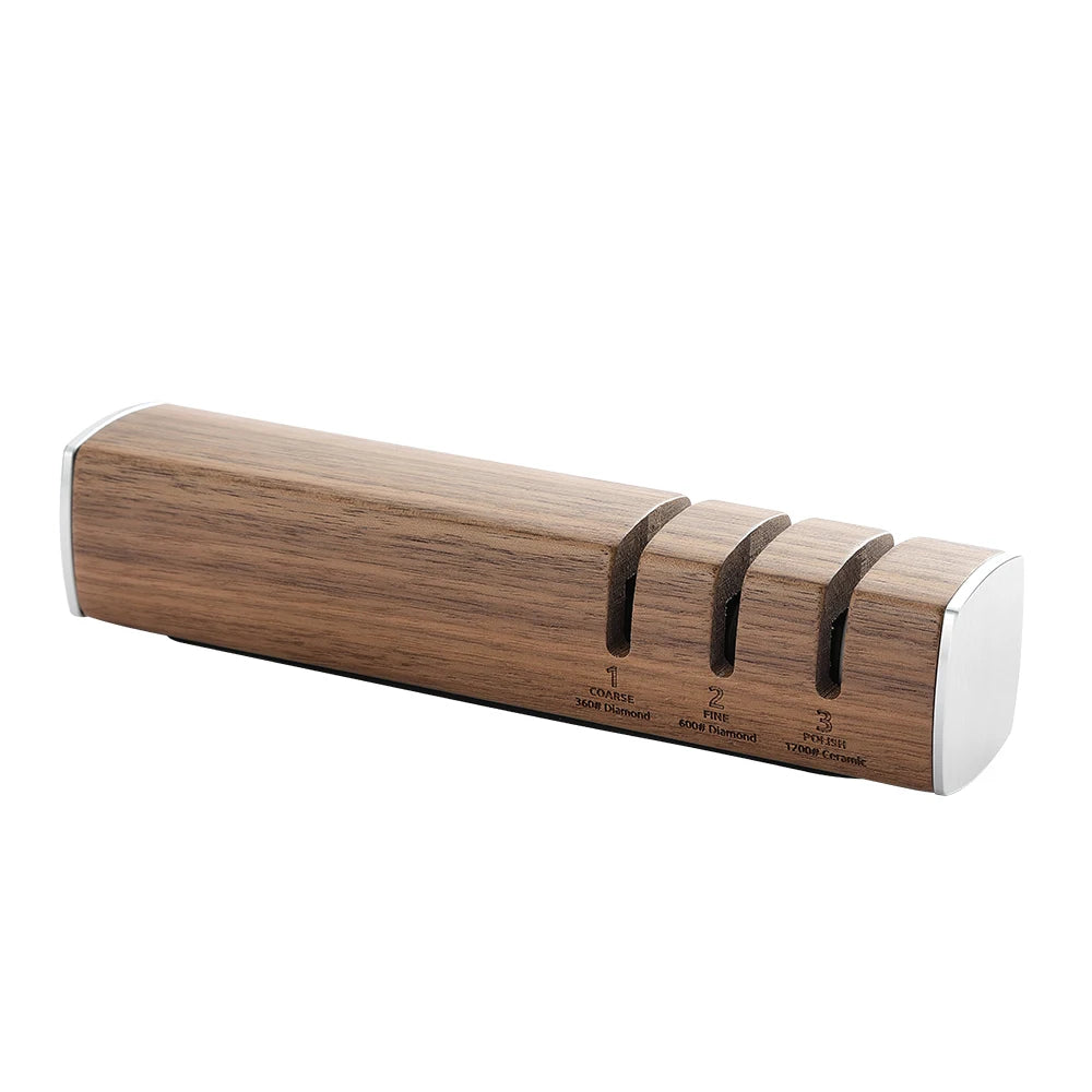 XINZUO 3-Stage Knife Sharpener – Diamond & Ceramic 360/600/1200 Knife Sharpener Axl Walnut Wood