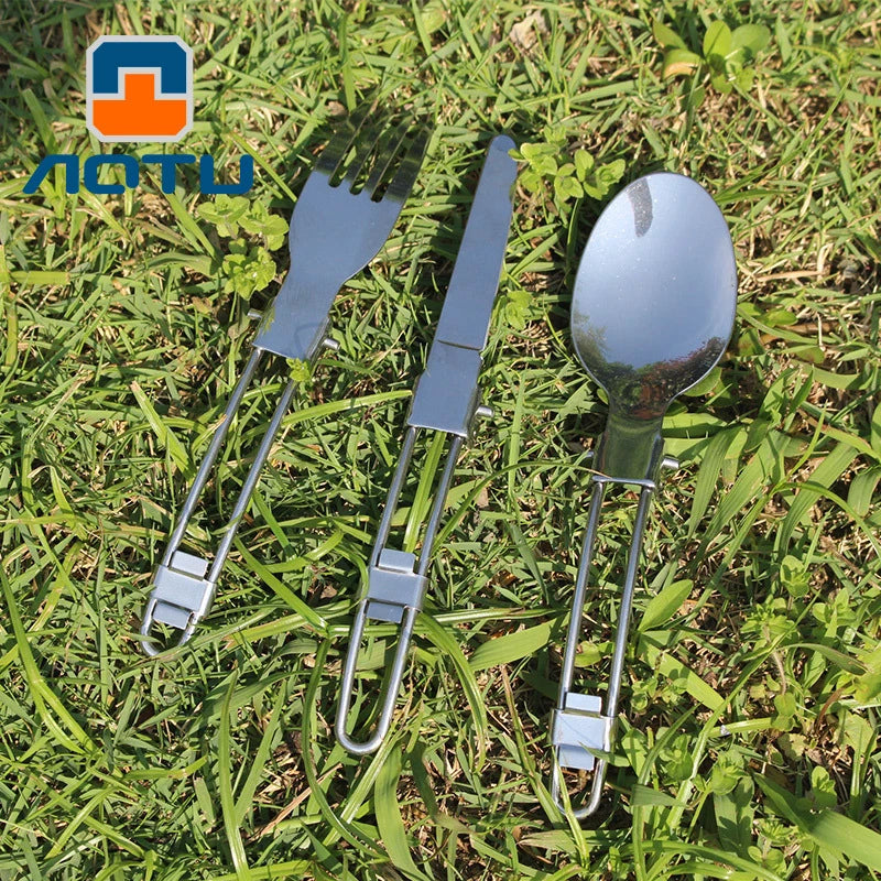 3-in-1 Folding Camping Cutlery Set | Stainless Steel Travel Kit Folding Camping Cutlery Axl