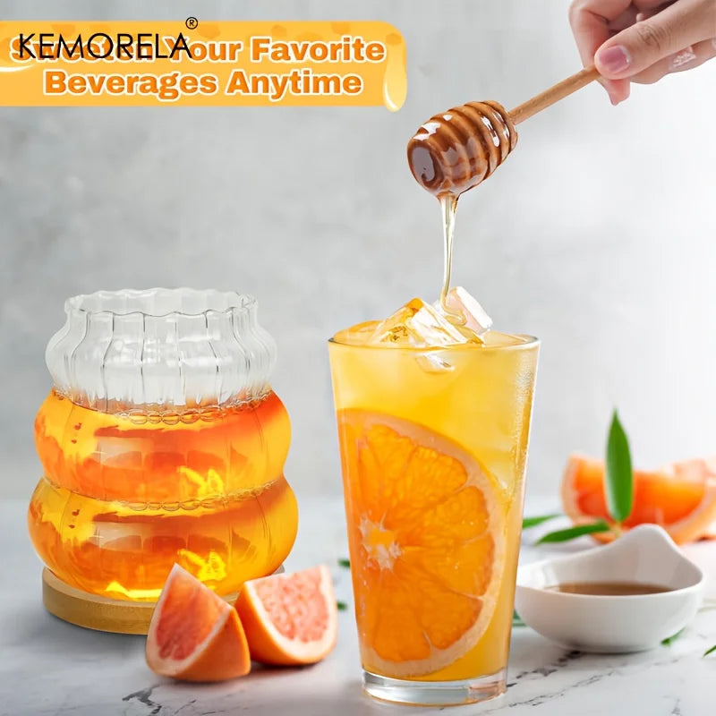 KEMORELA Glass Honey Jar with Wooden Spoon & Lid – 330/450ML Glass Honey Jar Axl