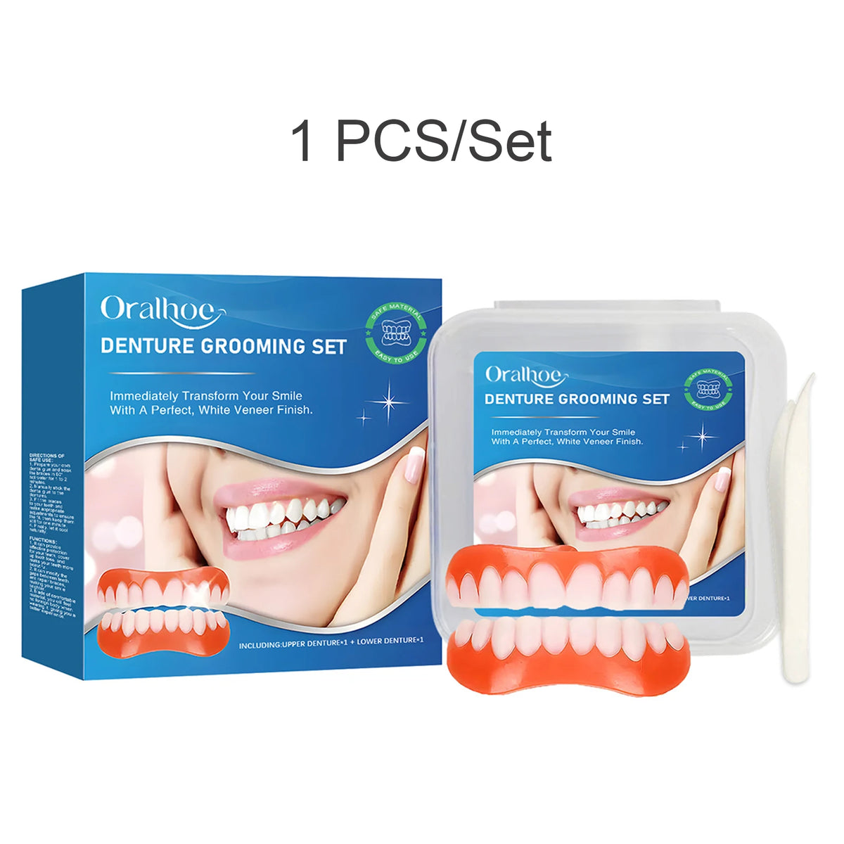 Snap-On Veneer Denture Set – Covers Tooth Gaps, Natural Look Snap-On Dental Veneers Axl 1 PCS