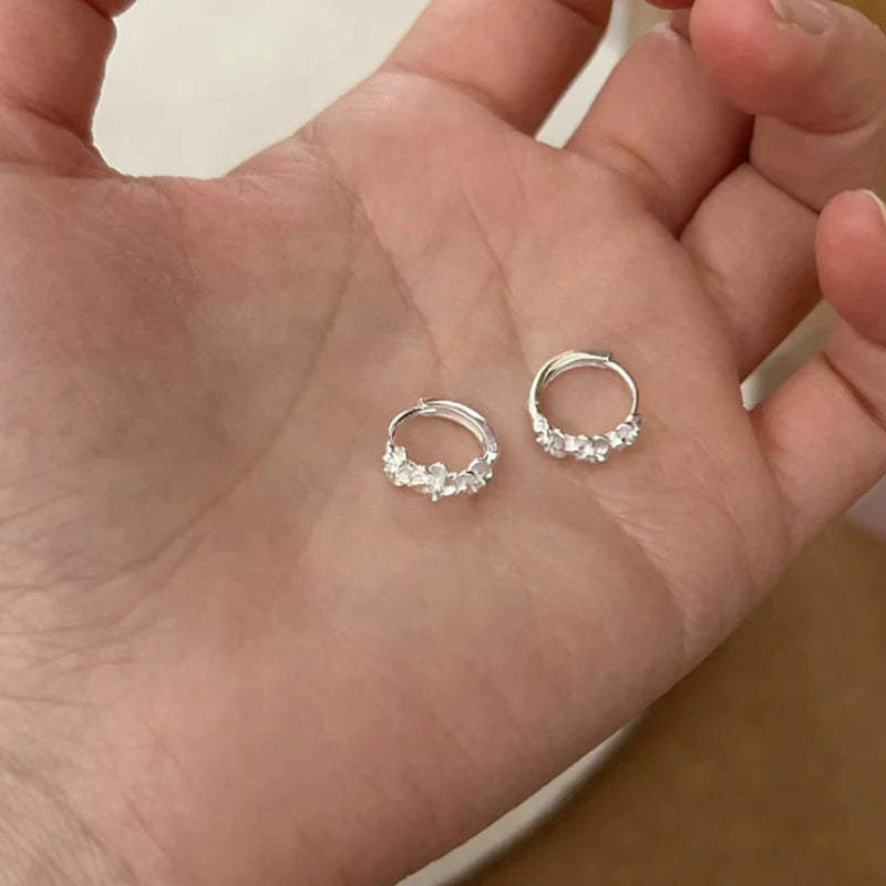 Silver Rose Flower Hoop Earrings with AAA Zircon | 1 Pair Hoop Earrings Axl