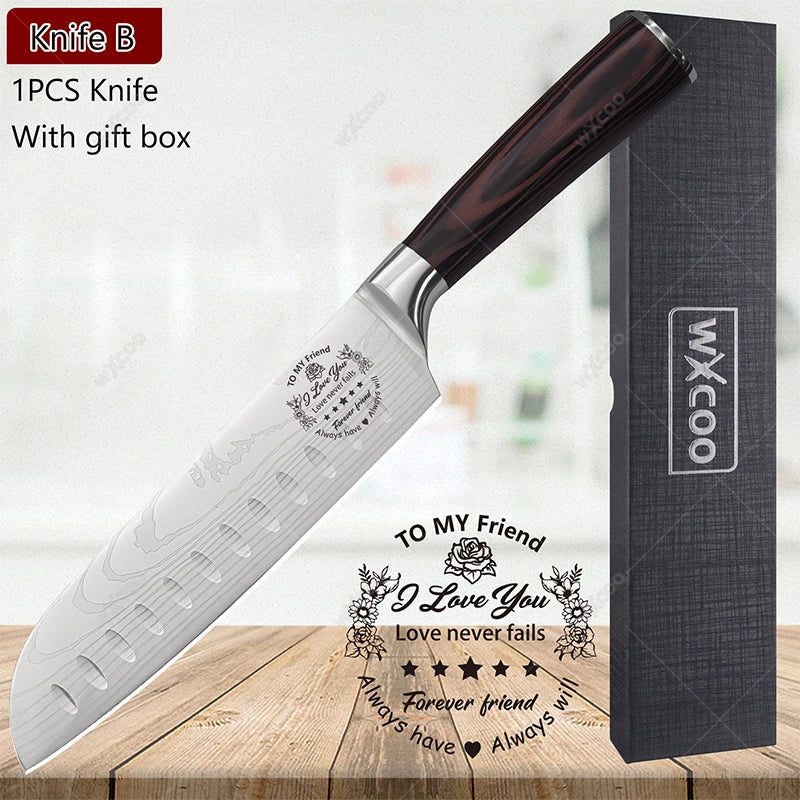 WXCOO Japanese Chef Knife 5Cr15Mov Steel Santoku Boning Knife Chef Kitchen Knife Axl Knife B