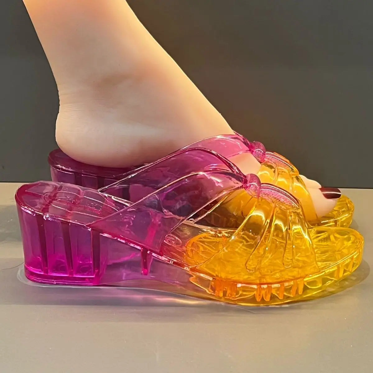 Women's Gradient Crystal Wedge Slippers – Jelly Sandals Wedge Jelly Sandals Axl