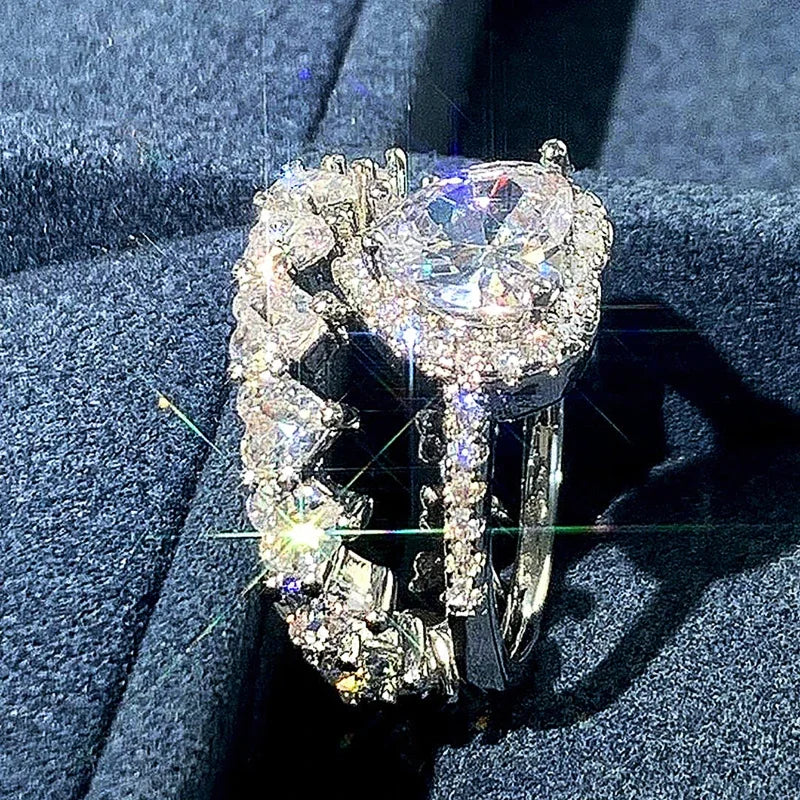 Huitan Heart Cubic Zirconia Bridal Ring Set for Women – 2 Pc Bridal Ring Set Axl