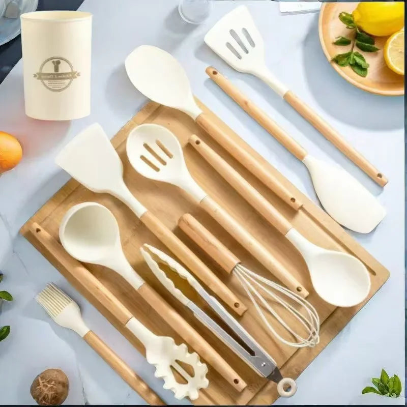 12-Pc Silicone Kitchen Utensil Set – Non-Stick Cooking Tools Silicone Utensil Set Axl