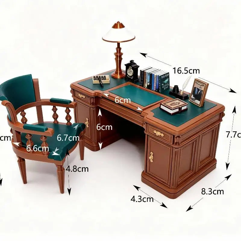 1:12 Dollhouse Miniature Vintage Office Desk & Chair Set – Retro Dollhouse Miniature Furniture Axl