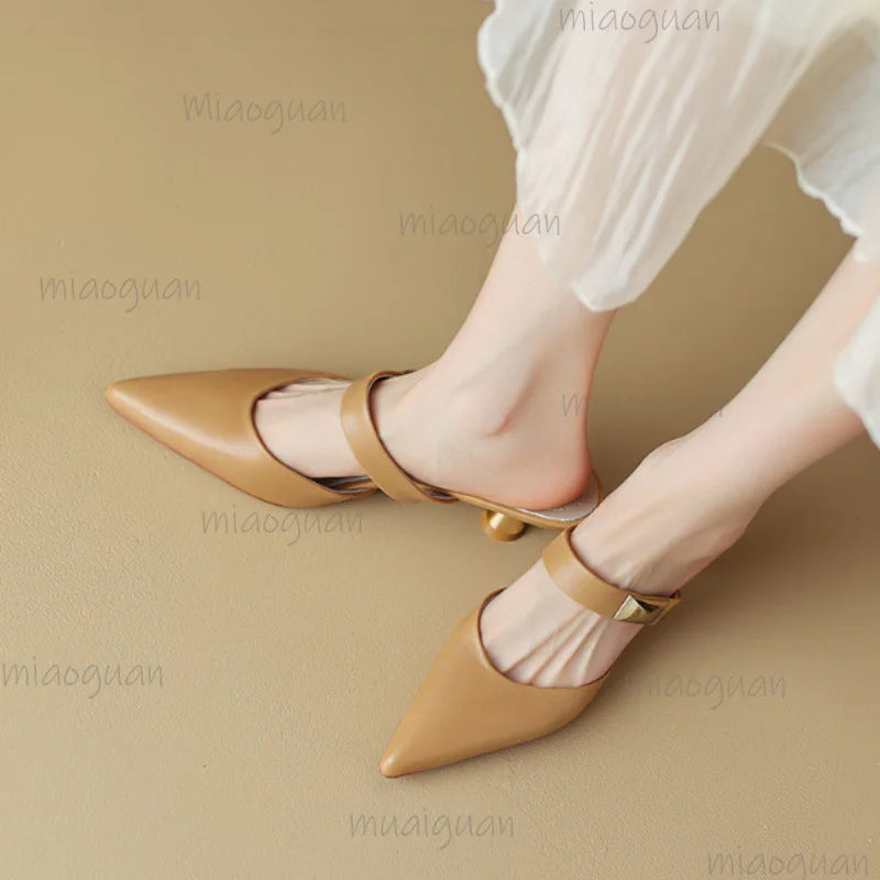 Women's Pointed Toe Mule Slides – Flat Casual Slip-On Sandals Women's Mule Slides Axl Dark brown 39