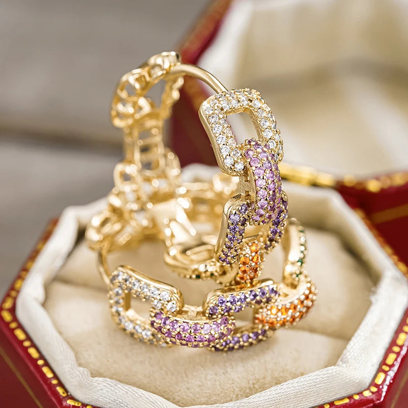 Huitan Sparkling CZ Hoop Earrings – Gold Chain Linked Hoops CZ Hoop Earrings Axl