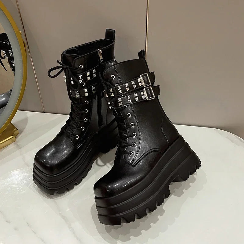 Women's Platform Chain Lace-Up Ankle Boots | Wedge Heel Platform Ankle Boots Axl