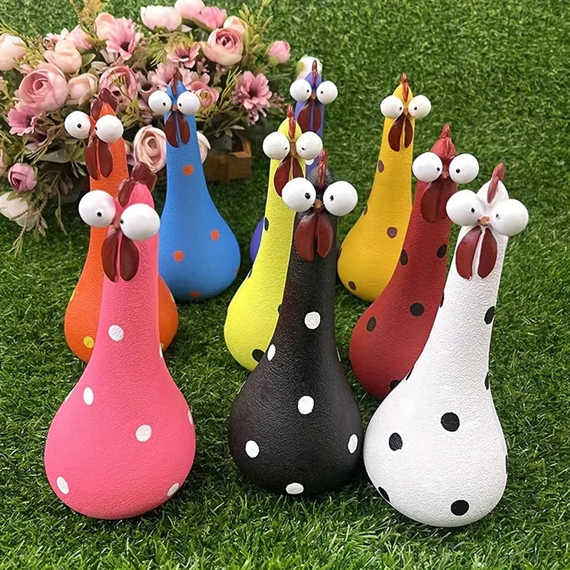 Quirky Big-Eyed Chicken Figurine – Polka Dot Resin Garden Statue Garden Figurine Axl