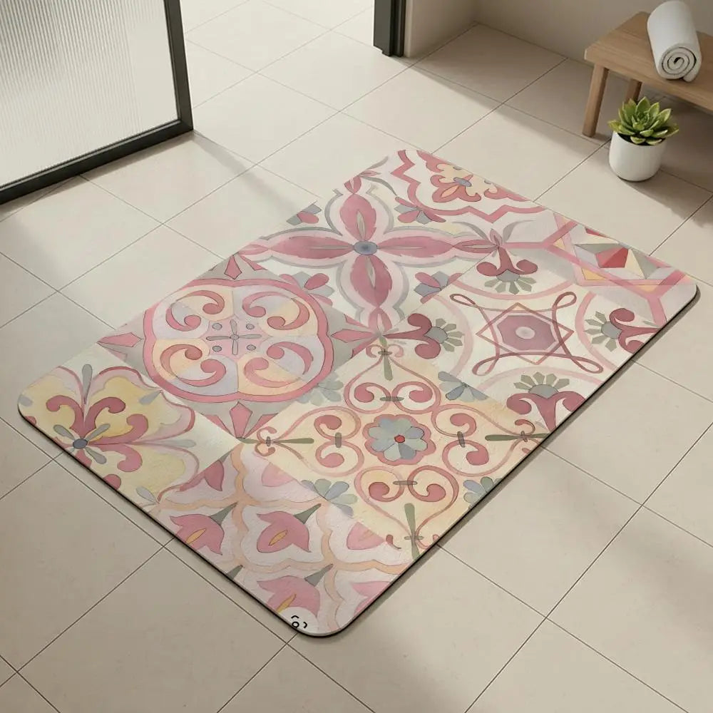 Moroccan Tile Diatomite Bath Mat – Quick Dry & Non-Slip Diatomite Bath Mat Axl White7 30x45cm
