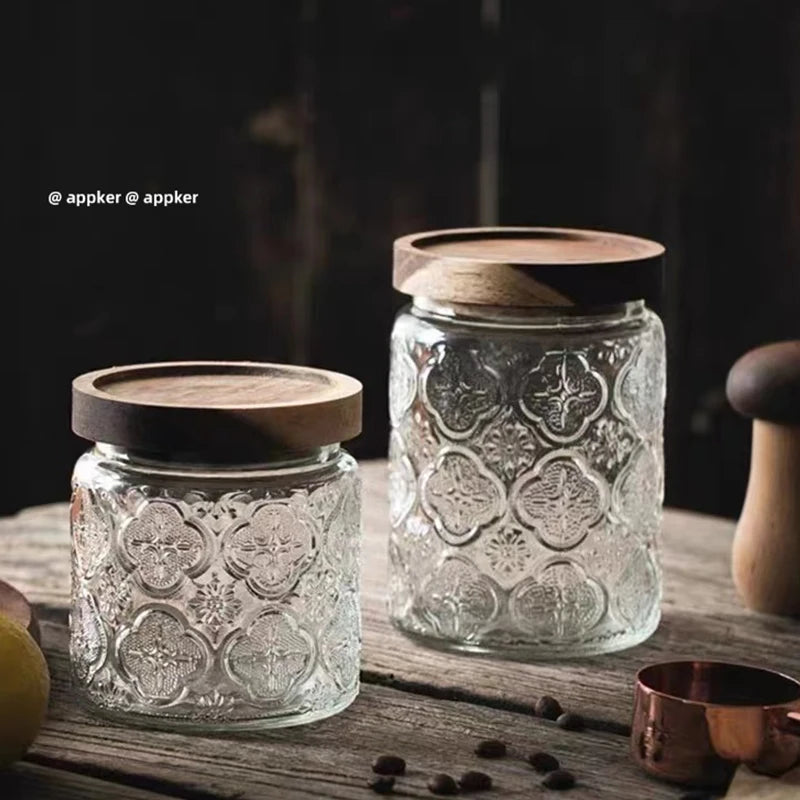 KEMORELA Vintage Glass Canister – Airtight Wooden Lid Storage Jar Glass Storage Canister Axl