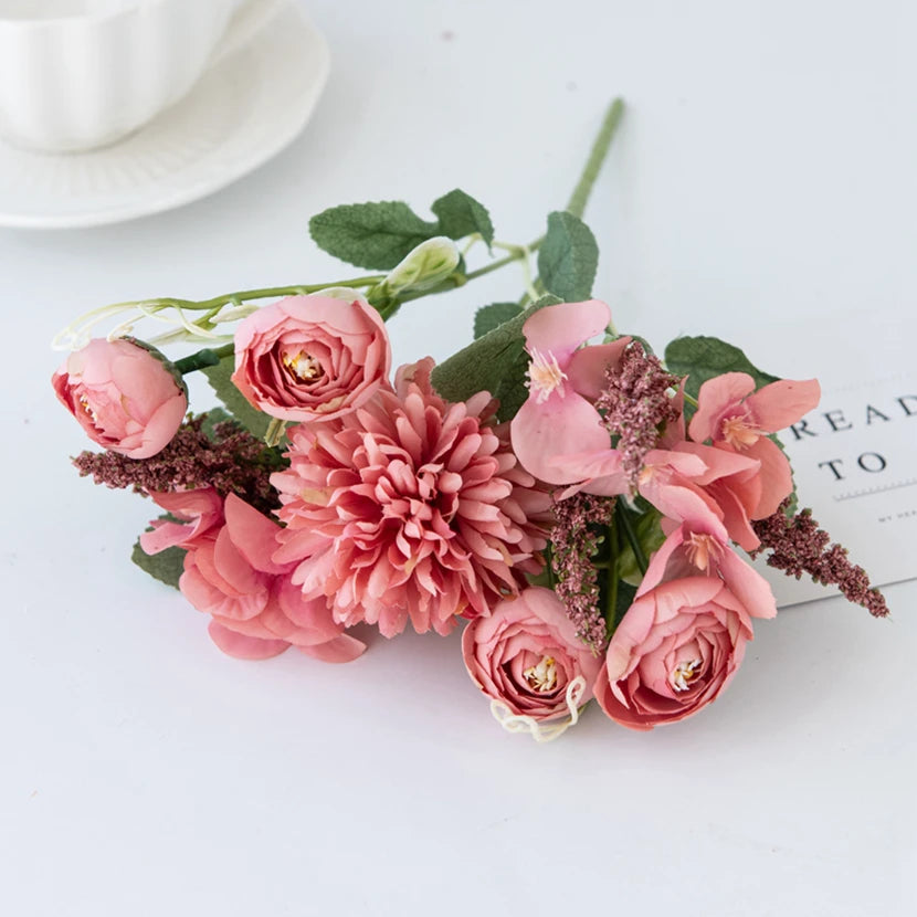 Silk Hydrangea Rose Bud Artificial Flowers – Wedding & Home Décor Artificial Silk Flowers Axl Rose Red 4 pcs