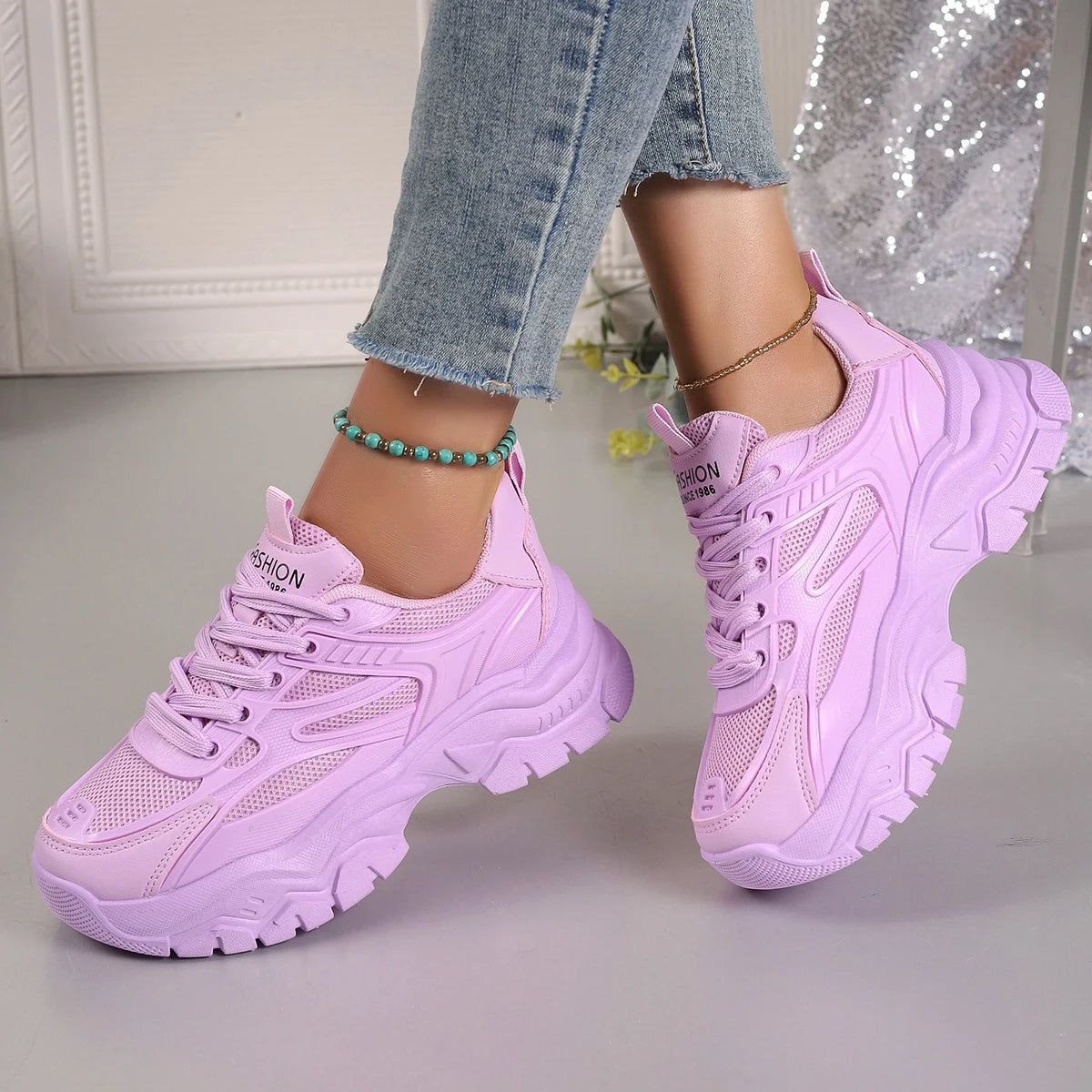 Women's Chunky Platform Sneakers – Lightweight Fashion Tennis Shoes Platform Sneakers Axl