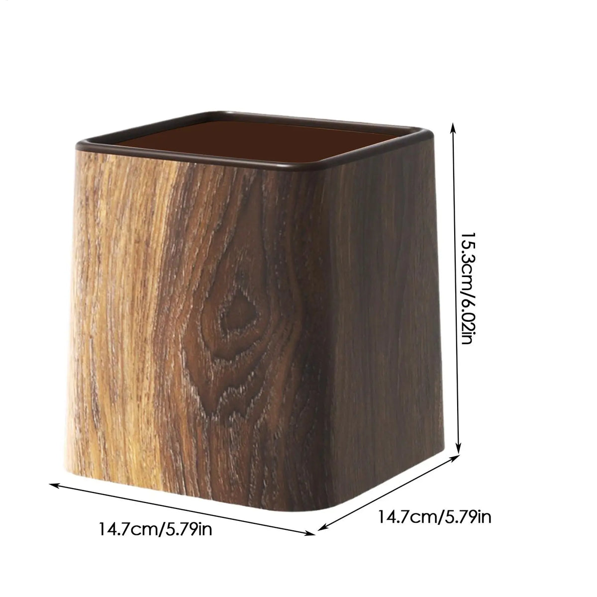 Retro Wood Grain Desk Trash Can with Lid | Small Desktop Bin Desktop Trash Can Axl