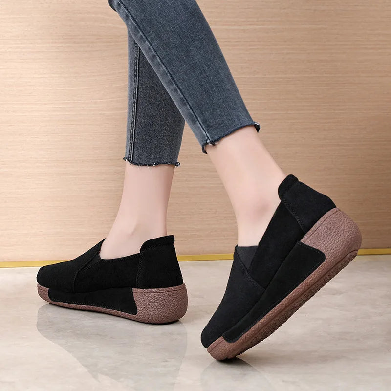 Lorilury Women's Platform Fur Loafers – Plush Wedge Sneakers Platform Wedge Loafers Axl