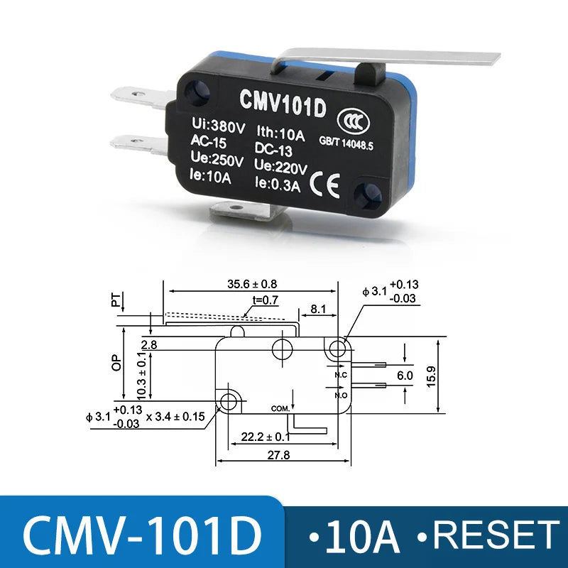 CNTD CMV Series Micro Limit Travel Switch 10A 16A NO NC Self-Reset Micro Limit Switch Axl CMV-101D