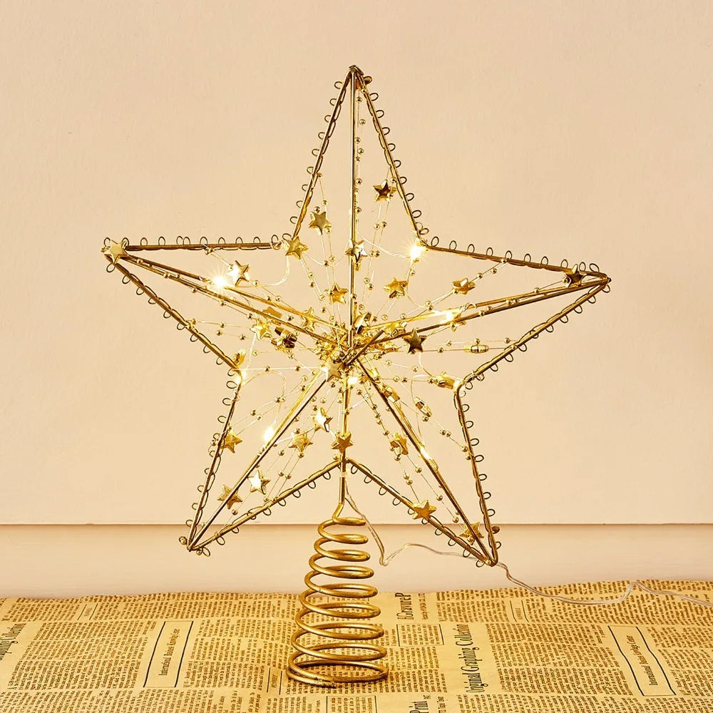 LED Pearl Wire Star Christmas Tree Topper – Gold Iron, 10 LEDs Christmas Tree Topper Axl 5