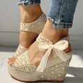 Women's Lace-Up Wedge Platform Sandals – High Heel Summer Wedge Platform Sandals Axl 38 Gold