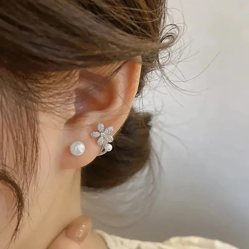 Pearl Flower Drop Earrings – Cubic Zirconia & Simulated Pearl Drop Earrings Axl
