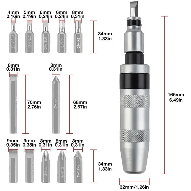 13-Piece CR-V Impact Screwdriver Set | Chrome Vanadium Steel Impact Screwdriver Set Axl