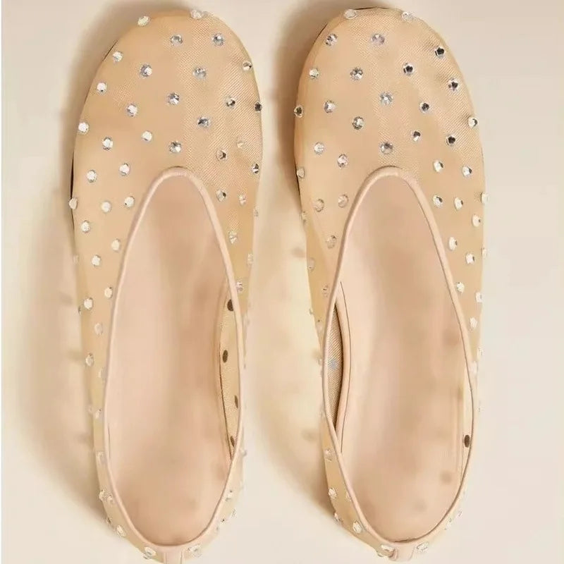 Women's Mesh Floral Ballet Flats – Crystal Bead Mary Jane Shoes Ballet Flats Axl Crystal 41
