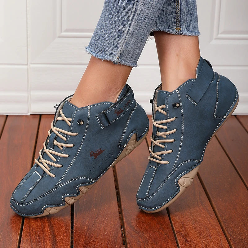 AZGB Women's Waterproof Flat Ankle Boots – Lace-Up Casual Women's Ankle Boots Axl