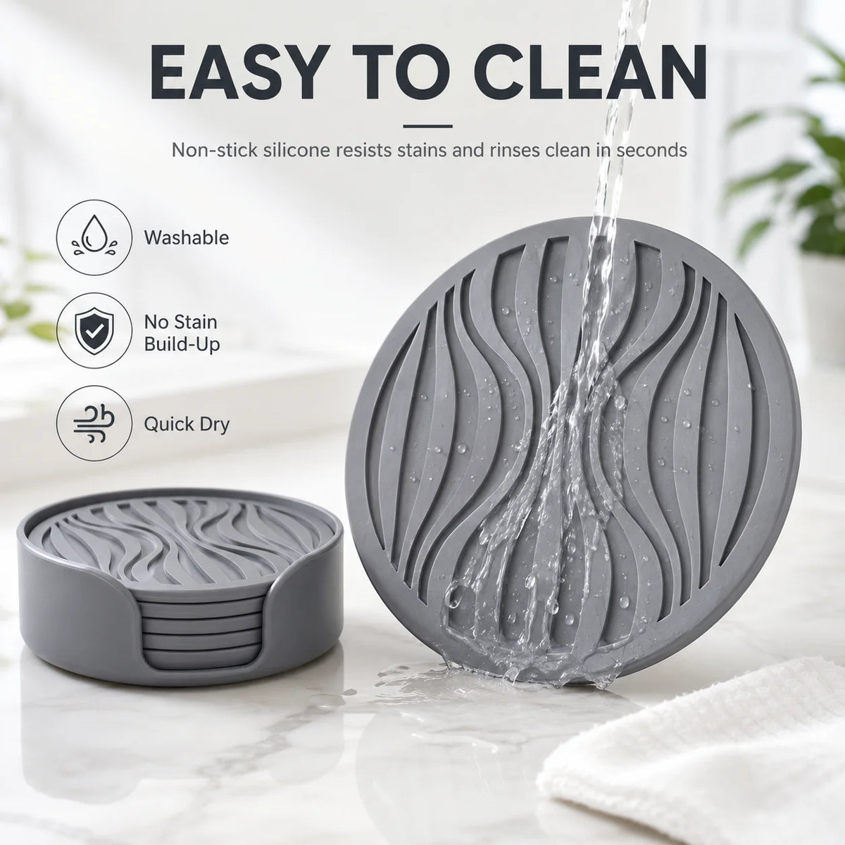 Silicone Coasters Set of 6 with Holder – Heat Resistant Cup Mats Silicone Coaster Set Axl