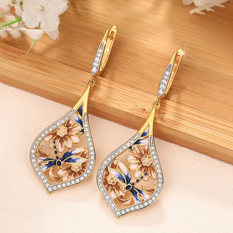 Huitan Flower Drop Earrings – Cubic Zirconia Women's Jewelry Drop Earrings Axl