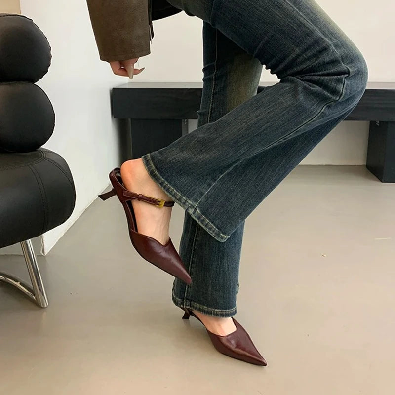Women's Closed Toe High Heel Mule Sandals – Elegant Square Heel High Heel Mule Sandals Axl