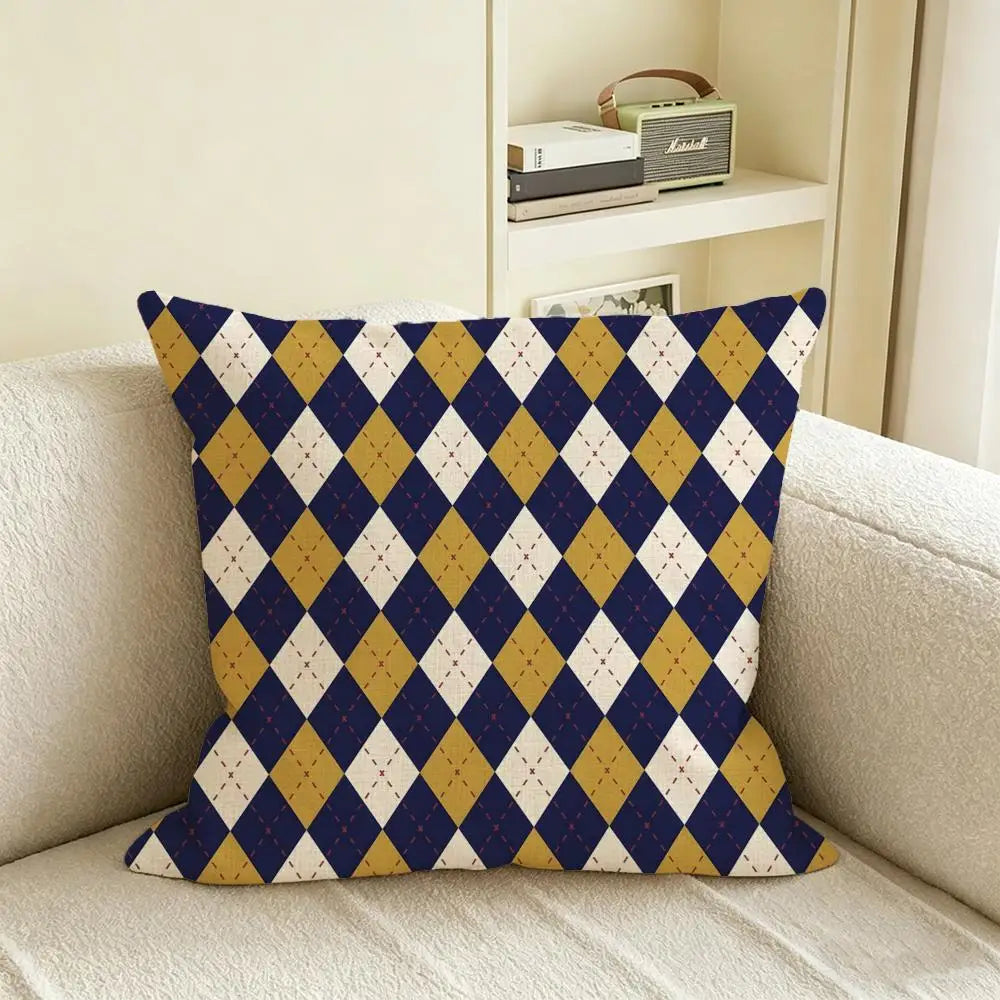 Natural Linen Cushion Cover – Rhombus & Lattice Print | 6 Sizes Linen Cushion Cover Axl White8 30X30cm