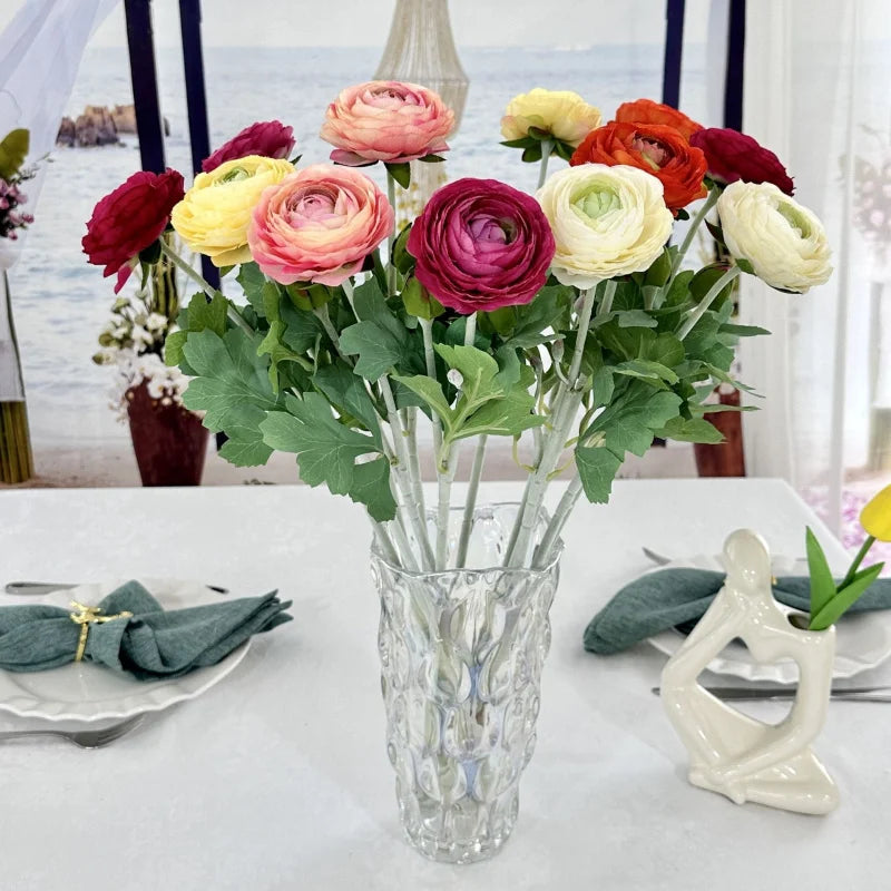 Artificial Ranunculus Flower Branch – 2-Head Silk Rose, 50cm Artificial Flower Branch Axl