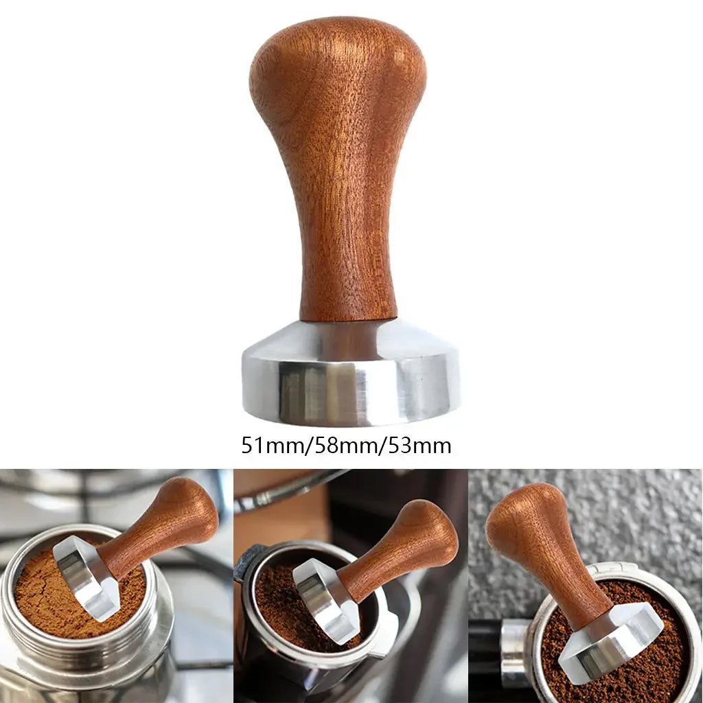Aluminum Coffee Tamper & Distributor | Wooden Handle 51/53/58mm Coffee Tamper Axl