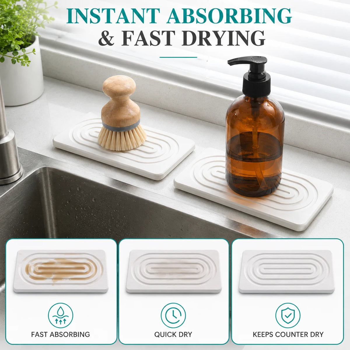 2-Pack Diatomite Drying Tray – Stone Sink Organizer Set Diatomite Drying Tray Axl