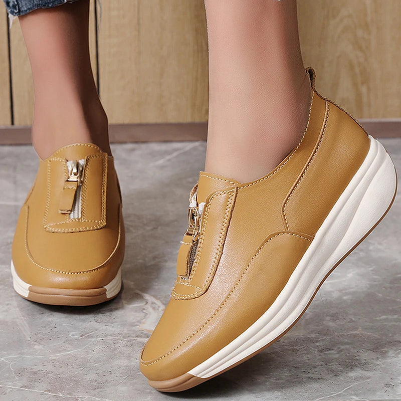 HAJINK Women's Flat Casual Sneakers – Leather Zip Loafers Women's Flat Loafers Axl