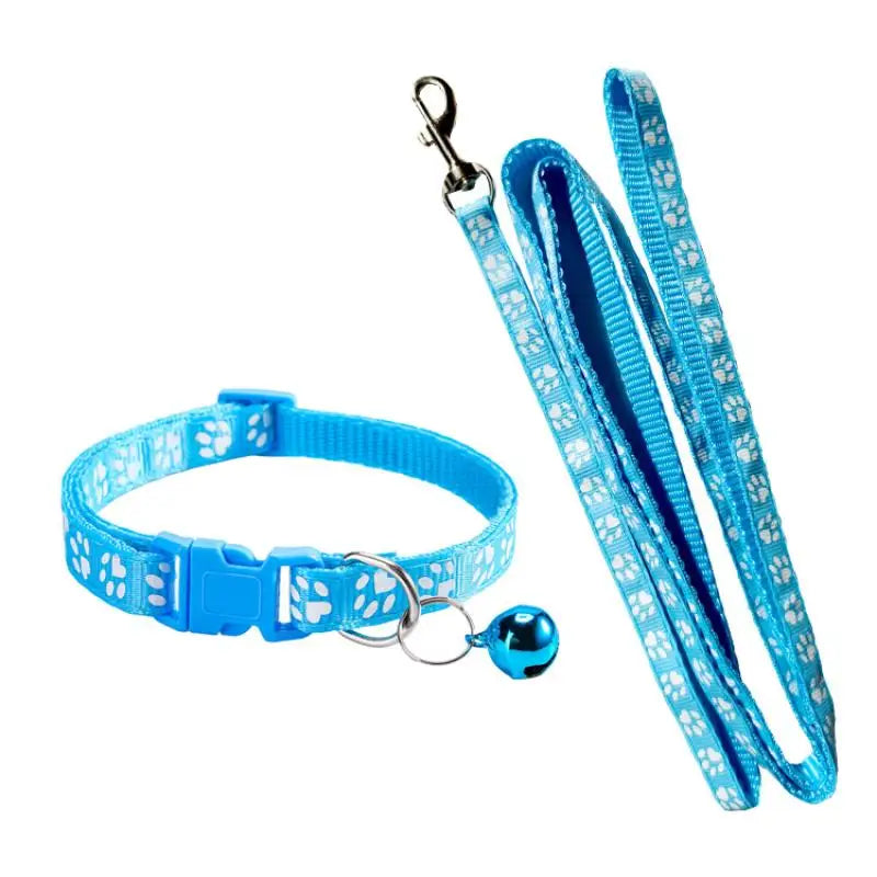Dog Paw Print Leash & Adjustable Collar Set | Puppy Walking Lead Dog Leash & Collar Set Axl A3