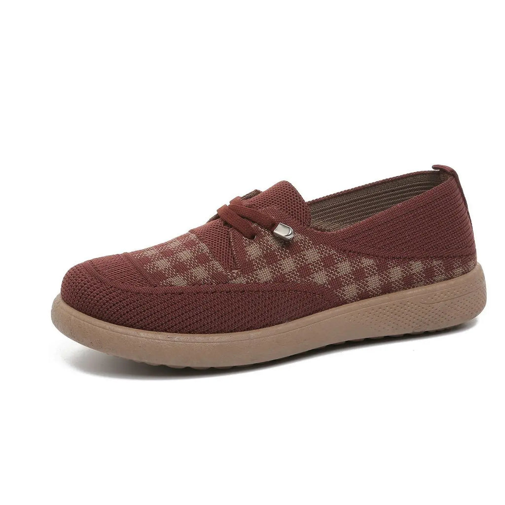 Lorilury Women's Knit Mesh Slip-On Loafers | Casual Flat Sneakers Slip-On Loafers Axl Wine red 37