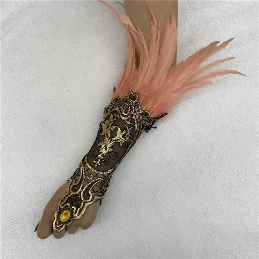 Women's Feather Lace Cuffs – Vintage Gothic Halloween Wristband Costume Feather Gloves Axl