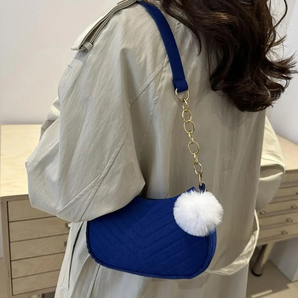 Mini Felt Shoulder Bag – Pom-Pom Saddle Handbag for Women Mini Shoulder Bag Axl
