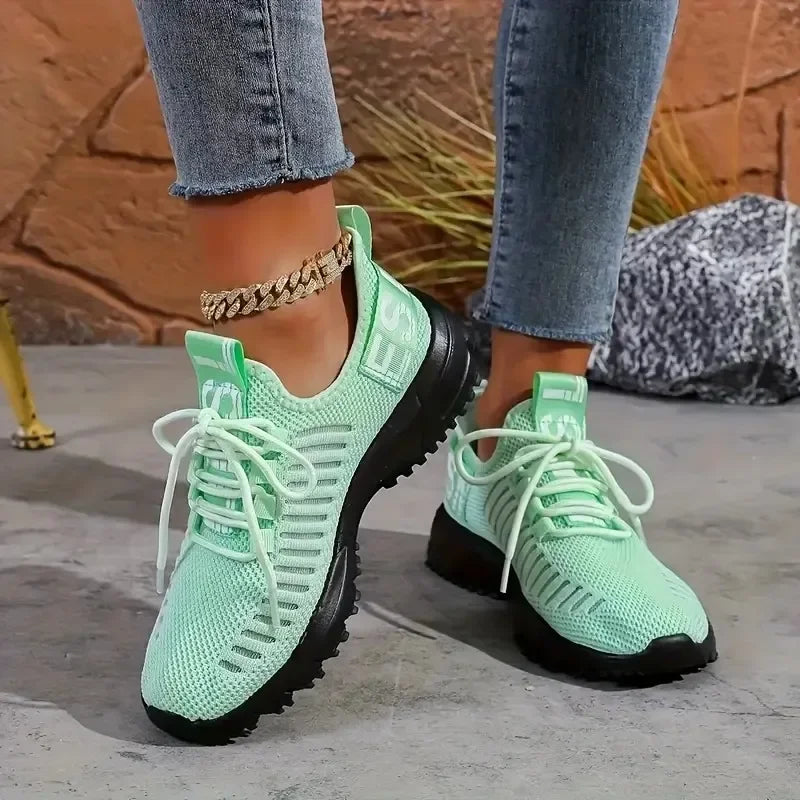 AZGB Women's Breathable Knit Sneakers – Lace-Up Walking Shoes Women's Sneakers Axl
