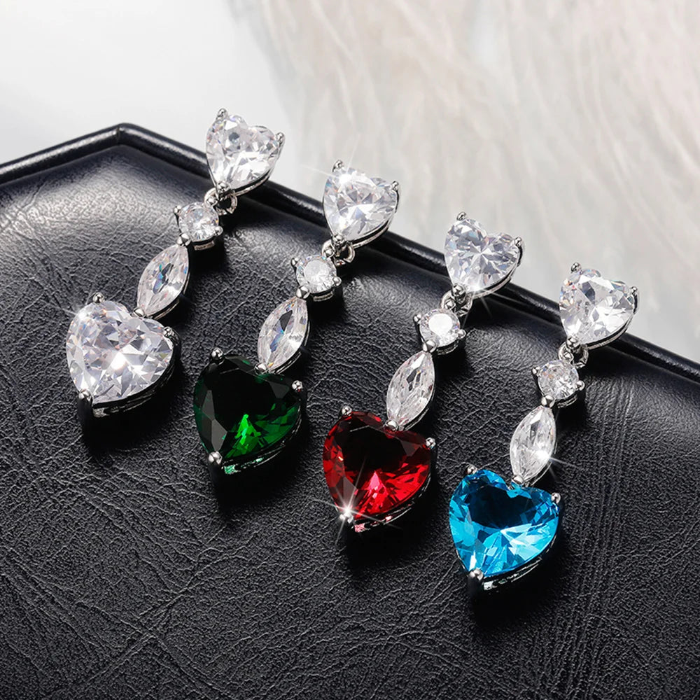 Huitan Heart CZ Drop Earrings – Sparkling Fashion Jewelry CZ Drop Earrings Axl