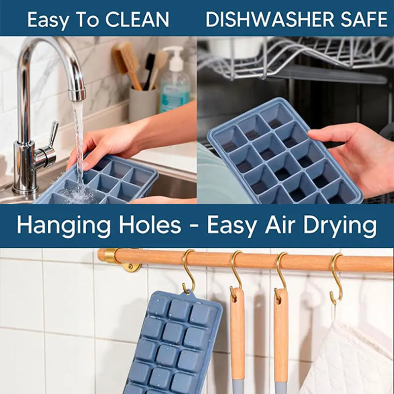 3-Pack Silicone Ice Cube Trays with Lids – 15 Grid Freezer Molds Silicone Ice Tray Axl